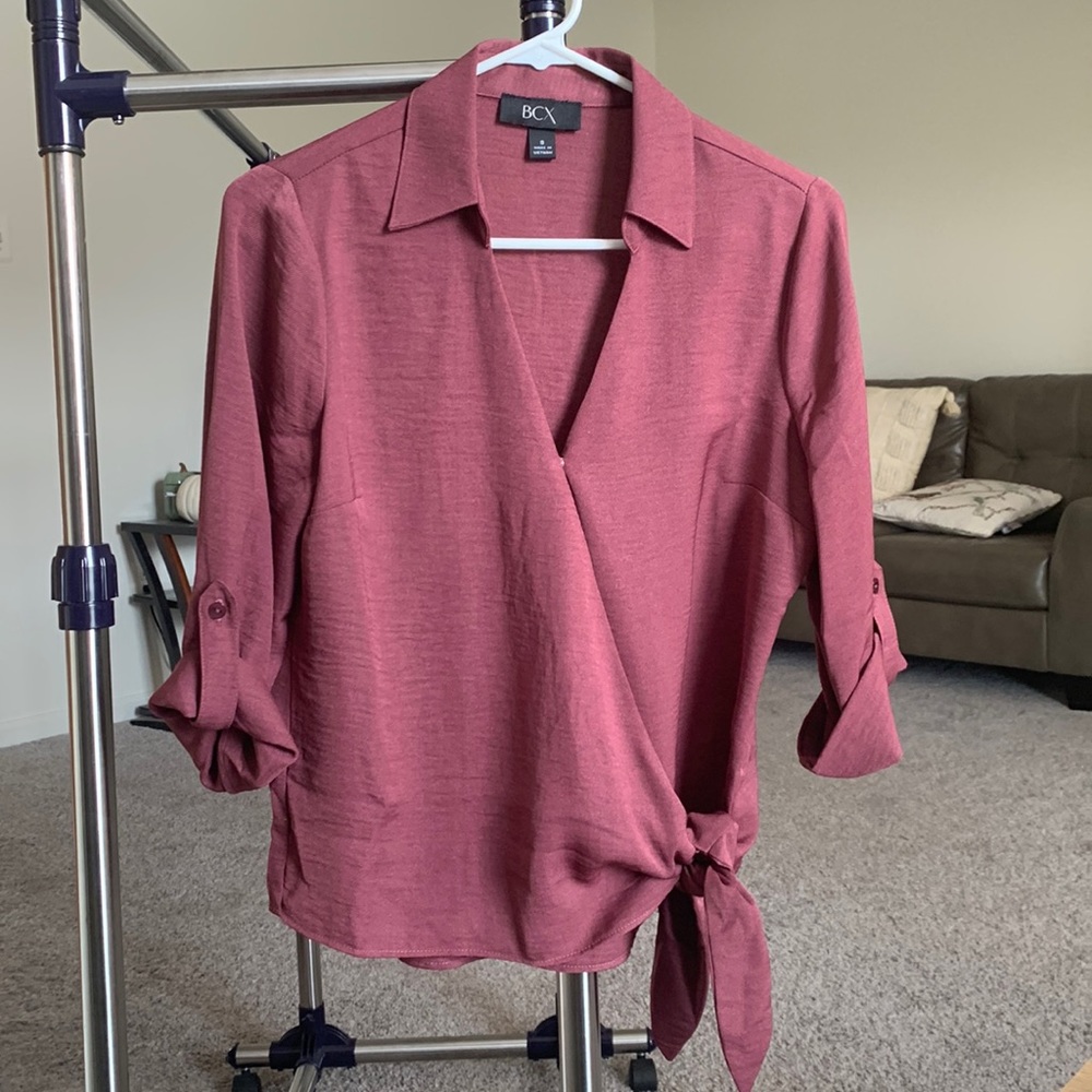 Maroon Colored Front Tie Dress Work Shirt- Size S